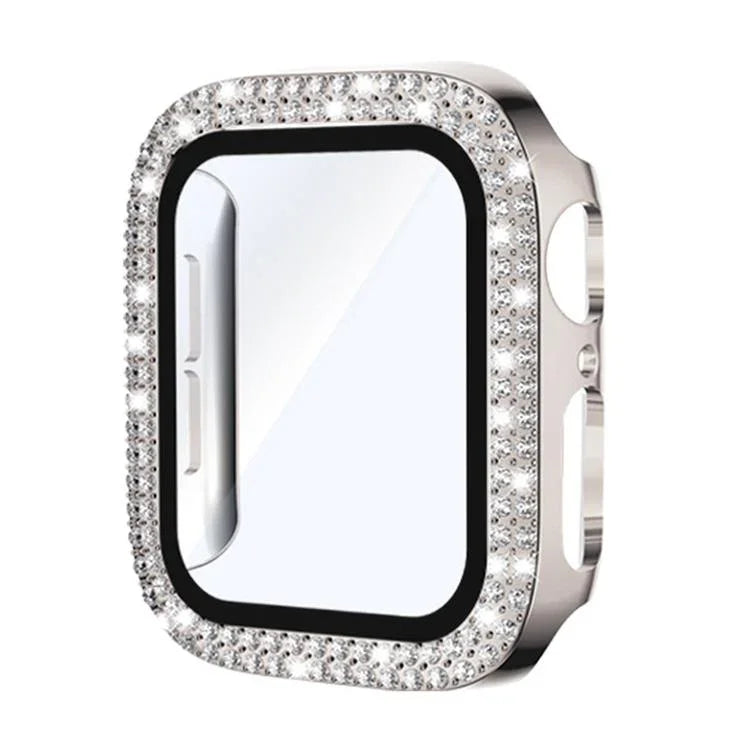 xDfind Coque de montre en PC intégrée avec film en verre trempé double rangée de diamants, pour Apple Watch Series 9 / 8 / 7 41mm, pour Apple Watch Series 3 / 2 / 1 38mm, pour Apple Watch Series 3 / 2 / 1 42mm