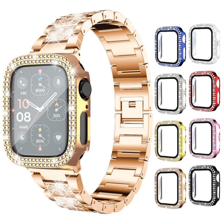 xDfind Coque de montre en PC intégrée avec film en verre trempé double rangée de diamants, pour Apple Watch Series 9 / 8 / 7 41mm, pour Apple Watch Series 3 / 2 / 1 38mm, pour Apple Watch Series 3 / 2 / 1 42mm