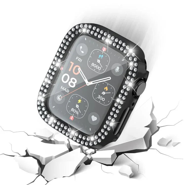 xDfind Coque de montre en PC intégrée avec film en verre trempé double rangée de diamants, pour Apple Watch Series 9 / 8 / 7 41mm, pour Apple Watch Series 3 / 2 / 1 38mm, pour Apple Watch Series 3 / 2 / 1 42mm