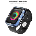 xDfind Coque de montre en PC intégrée avec film en verre trempé double rangée de diamants, pour Apple Watch Series 9 / 8 / 7 41mm, pour Apple Watch Series 3 / 2 / 1 38mm, pour Apple Watch Series 3 / 2 / 1 42mm