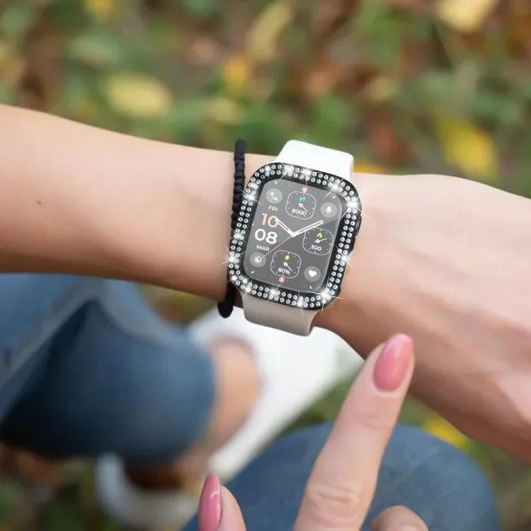 xDfind Double Row Diamond Tempered Glass Film Integrated PC Watch Cover, For Apple Watch Series 6 / 5 / 4 / SE 44mm, For Apple Watch Series 6 / 5 / 4 / SE 40mm, For Apple Watch Series 11 46mm / 10 46mm, For Apple Watch Series 11 42mm / 10 42mm         ...