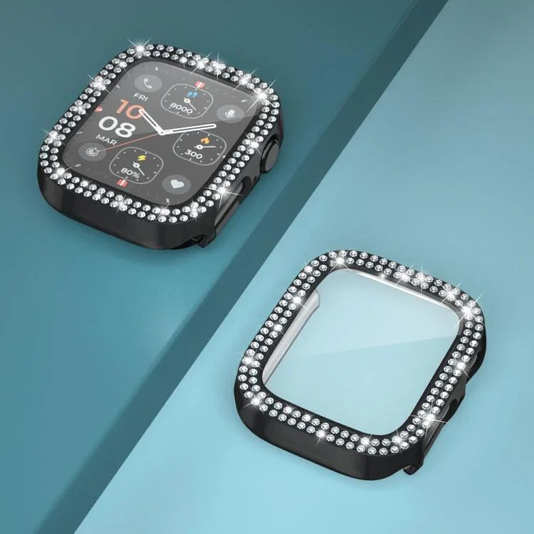 xDfind Coque de montre en PC intégrée avec film en verre trempé double rangée de diamants, pour Apple Watch Series 9 / 8 / 7 41mm, pour Apple Watch Series 3 / 2 / 1 38mm, pour Apple Watch Series 3 / 2 / 1 42mm