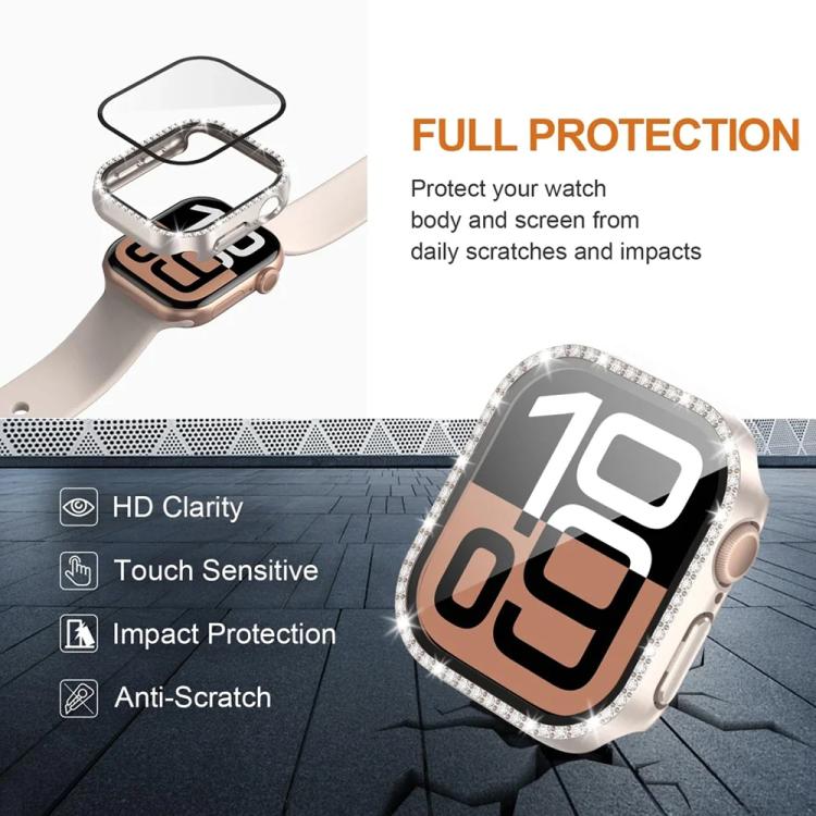 Boîtier de montre xDfind à motif diamant ajouré à une rangée, compatible avec Apple Watch Series 11 46 mm / 10 46 mm et Apple Watch Series 11 42 mm / 10 42 mm