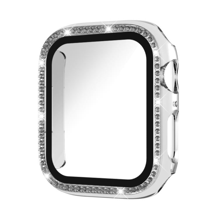 Protection d'écran xDfind en verre trempé à motif diamant simple rangée, avec boîtier en polycarbonate intégré, compatible avec Apple Watch Series 11 46 mm / 10 46 mm et Apple Watch Series 11 42 mm / 10 42 mm.