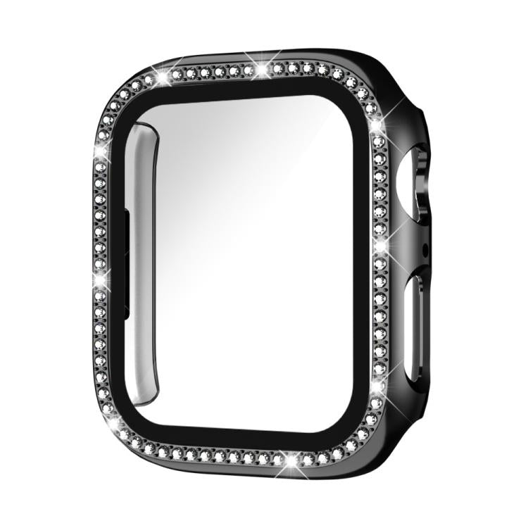 Protection d'écran xDfind en verre trempé à motif diamant simple rangée, avec boîtier en polycarbonate intégré, compatible avec Apple Watch Series 11 46 mm / 10 46 mm et Apple Watch Series 11 42 mm / 10 42 mm.