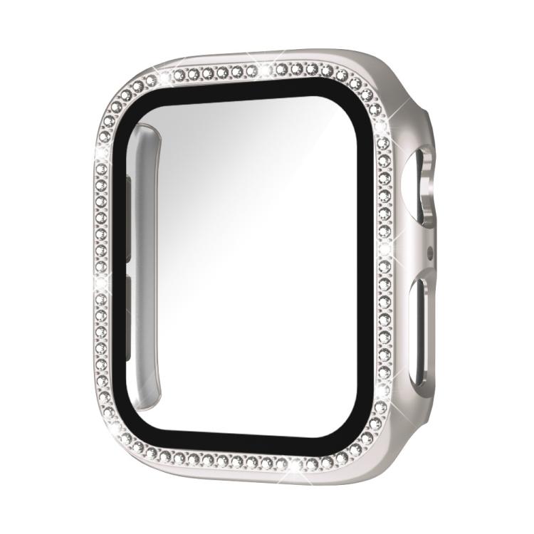 Protection d'écran xDfind en verre trempé à motif diamant simple rangée, avec boîtier en polycarbonate intégré, compatible avec Apple Watch Series 11 46 mm / 10 46 mm et Apple Watch Series 11 42 mm / 10 42 mm.