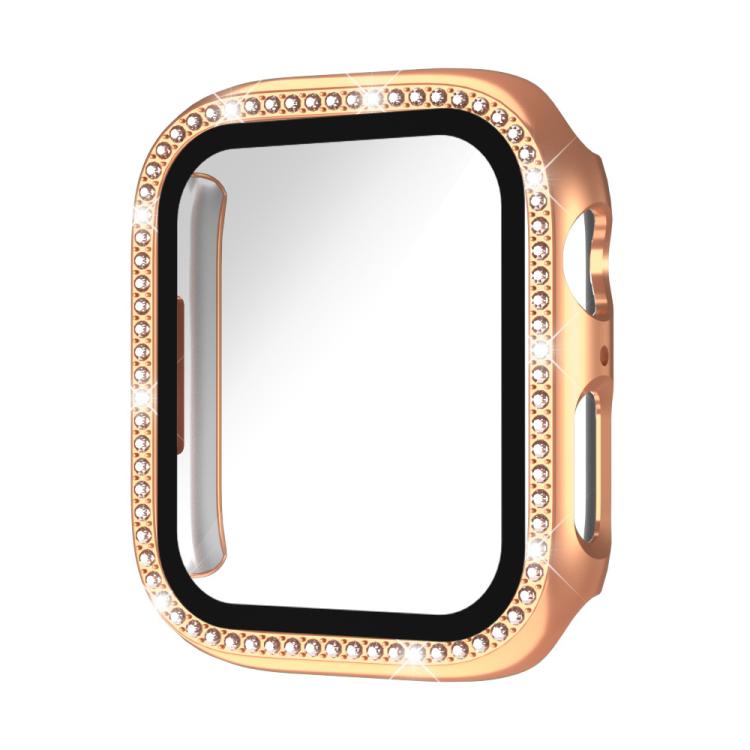Protection d'écran xDfind en verre trempé à motif diamant simple rangée, avec boîtier en polycarbonate intégré, compatible avec Apple Watch Series 11 46 mm / 10 46 mm et Apple Watch Series 11 42 mm / 10 42 mm.