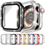 Protection d'écran xDfind en verre trempé à motif diamant simple rangée, avec boîtier en polycarbonate intégré, compatible avec Apple Watch Series 11 46 mm / 10 46 mm et Apple Watch Series 11 42 mm / 10 42 mm.