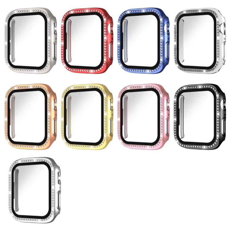 Coque de protection en PC intégrée avec film en verre trempé à rangée de diamants xDfind, Pour Apple Watch Series 9 / 8 / 7 45mm, Pour Apple Watch Series 9 / 8 / 7 41mm, Pour Apple Watch Series 3 / 2 / 1 38mm, Pour Apple Watch Series 3 / 2 / 1 42mm