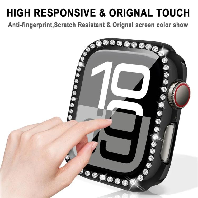Coque de protection en PC intégrée avec film en verre trempé à rangée de diamants xDfind, Pour Apple Watch Series 9 / 8 / 7 45mm, Pour Apple Watch Series 9 / 8 / 7 41mm, Pour Apple Watch Series 3 / 2 / 1 38mm, Pour Apple Watch Series 3 / 2 / 1 42mm