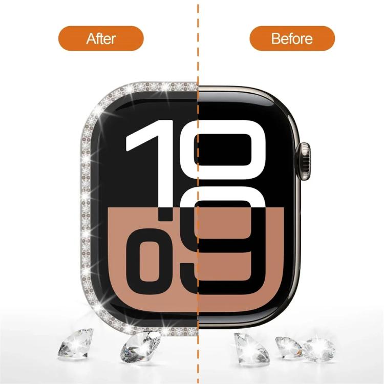 Coque de protection en PC intégrée avec film en verre trempé à rangée de diamants xDfind, Pour Apple Watch Series 9 / 8 / 7 45mm, Pour Apple Watch Series 9 / 8 / 7 41mm, Pour Apple Watch Series 3 / 2 / 1 38mm, Pour Apple Watch Series 3 / 2 / 1 42mm