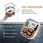 Coque de protection en PC intégrée avec film en verre trempé à rangée de diamants xDfind, Pour Apple Watch Series 9 / 8 / 7 45mm, Pour Apple Watch Series 9 / 8 / 7 41mm, Pour Apple Watch Series 3 / 2 / 1 38mm, Pour Apple Watch Series 3 / 2 / 1 42mm