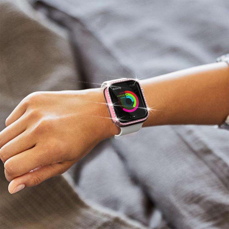 Coque de protection en PC intégrée avec film en verre trempé à rangée de diamants xDfind, Pour Apple Watch Series 9 / 8 / 7 45mm, Pour Apple Watch Series 9 / 8 / 7 41mm, Pour Apple Watch Series 3 / 2 / 1 38mm, Pour Apple Watch Series 3 / 2 / 1 42mm