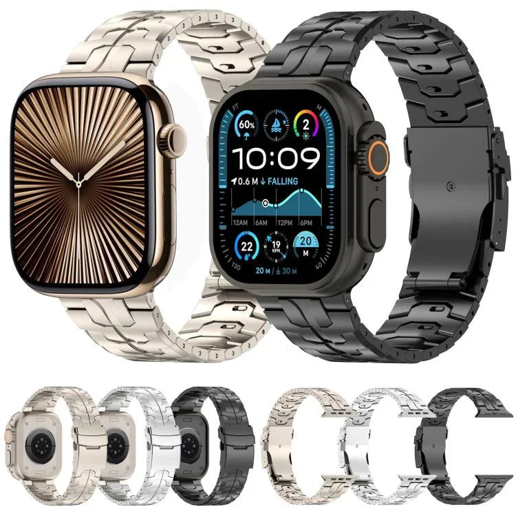 Bracelet de montre en alliage de titane avec fermoir de sécurité amovible, compatible avec les Apple Watch 46 mm / 49 mm / 45 mm / 44 mm et 42 mm / 41 mm / 40 mm / 38 mm.