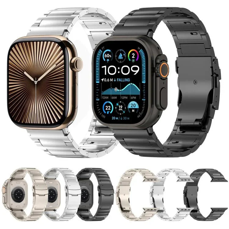 Bracelet de montre en alliage de titane avec fermoir de sécurité à dégagement rapide en forme de I, compatible avec les Apple Watch 46 mm / 49 mm / 45 mm / 44 mm et 42 mm / 41 mm / 40 mm / 38 mm.