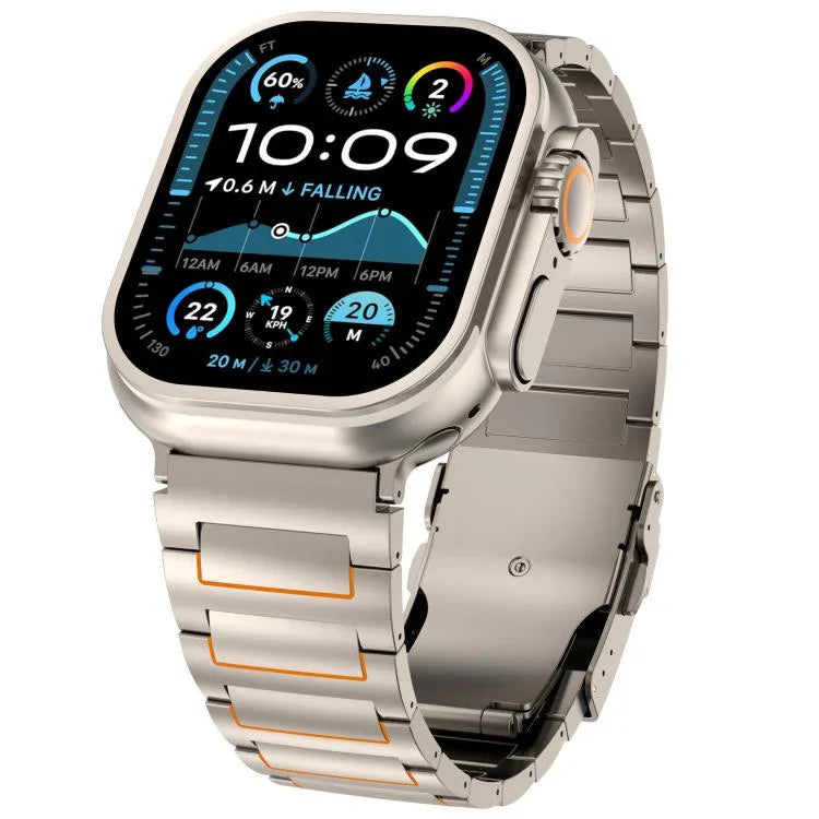 Bracelet de montre en alliage de titane avec fermoir de sécurité en forme de I, compatible avec les Apple Watch 46 mm / 49 mm / 45 mm / 44 mm et 42 mm / 41 mm / 40 mm / 38 mm.