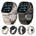Bracelet de montre en alliage de titane avec fermoir de sécurité en forme de I, compatible avec les Apple Watch 46 mm / 49 mm / 45 mm / 44 mm et 42 mm / 41 mm / 40 mm / 38 mm.