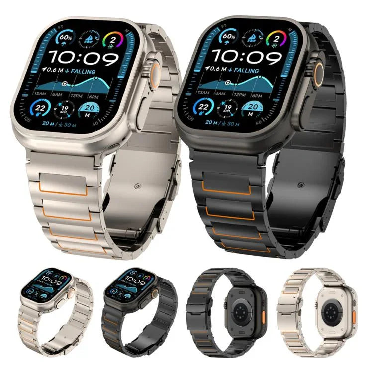Bracelet de montre en alliage de titane avec fermoir de sécurité en forme de I, compatible avec les Apple Watch 46 mm / 49 mm / 45 mm / 44 mm et 42 mm / 41 mm / 40 mm / 38 mm.