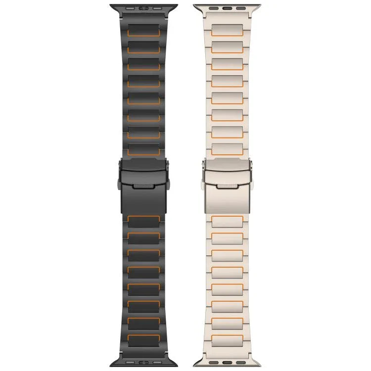 Bracelet de montre en alliage de titane avec fermoir de sécurité en forme de I, compatible avec les Apple Watch 46 mm / 49 mm / 45 mm / 44 mm et 42 mm / 41 mm / 40 mm / 38 mm.