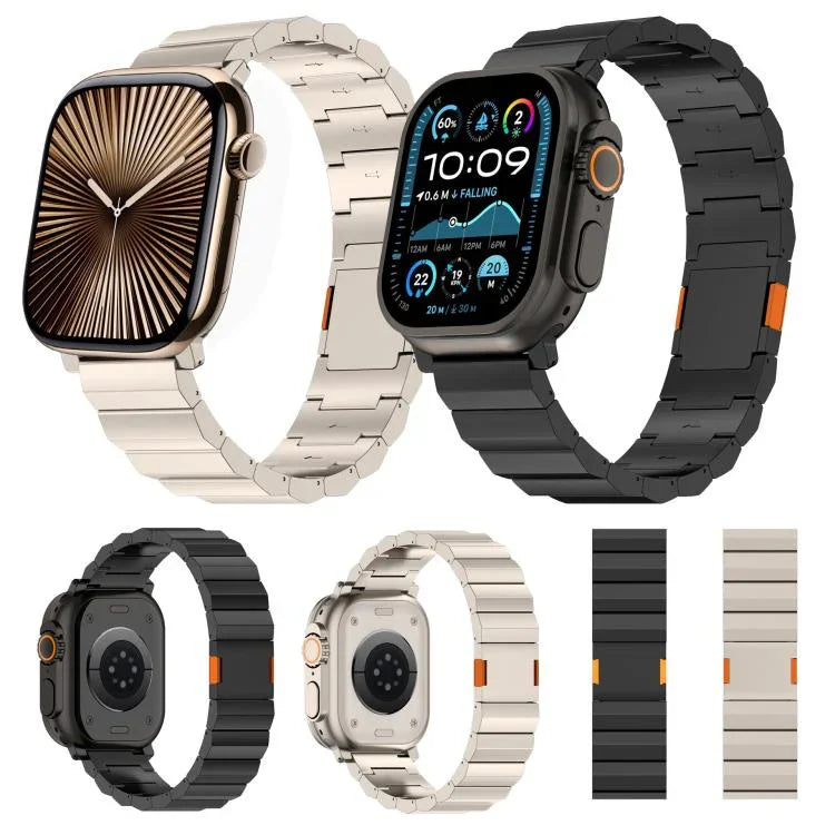 Bracelet de montre épais en alliage de titane avec fermoir magnétique à une seule perle, compatible avec les Apple Watch 46 mm / 49 mm / 45 mm / 44 mm et 42 mm / 41 mm / 40 mm / 38 mm.