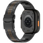 Bracelet de montre en alliage de titane avec fermoir de sécurité à trois billes, compatible avec les Apple Watch 46 mm / 49 mm / 45 mm / 44 mm et 42 mm / 41 mm / 40 mm / 38 mm.