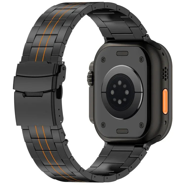 Bracelet de montre en alliage de titane avec fermoir de sécurité à trois billes, compatible avec les Apple Watch 46 mm / 49 mm / 45 mm / 44 mm et 42 mm / 41 mm / 40 mm / 38 mm.