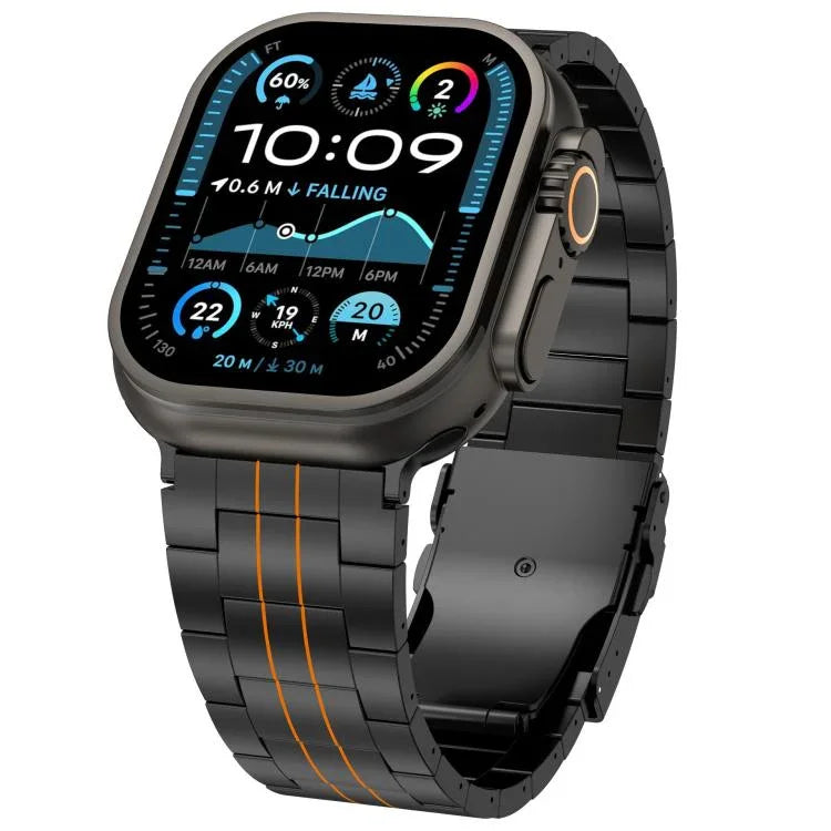 Bracelet de montre en alliage de titane avec fermoir de sécurité à trois billes, compatible avec les Apple Watch 46 mm / 49 mm / 45 mm / 44 mm et 42 mm / 41 mm / 40 mm / 38 mm.
