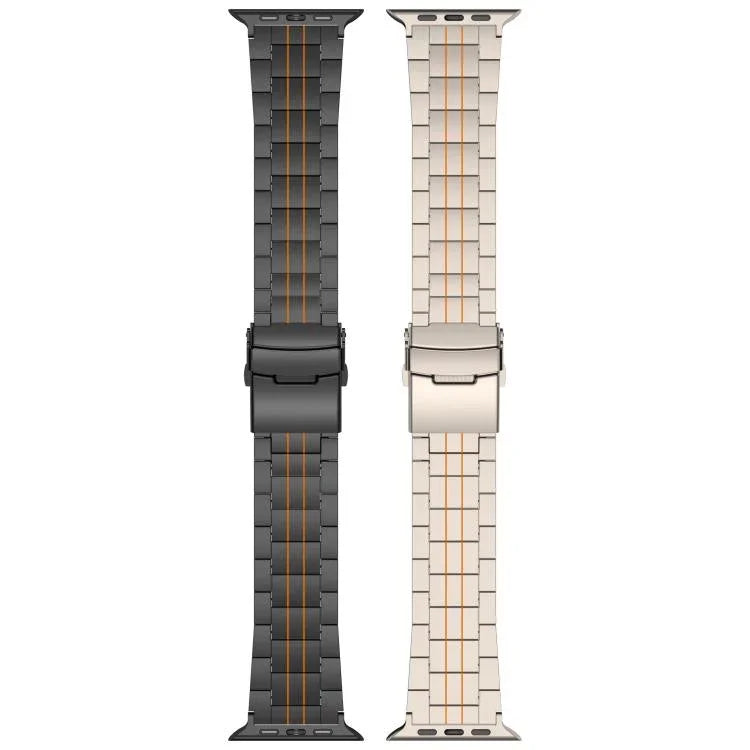 Bracelet de montre en alliage de titane avec fermoir de sécurité à trois billes, compatible avec les Apple Watch 46 mm / 49 mm / 45 mm / 44 mm et 42 mm / 41 mm / 40 mm / 38 mm.