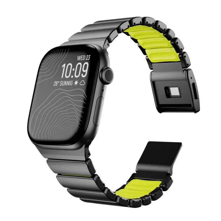 Bracelet de montre en acier inoxydable avec boucle magnétique Norman intégrée et une seule perle, pour Apple Watch 46 mm / 49 mm / 45 mm / 44 mm