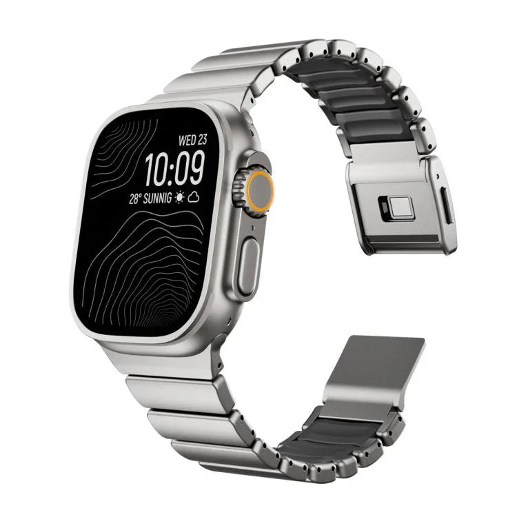 Bracelet de montre en acier inoxydable avec boucle magnétique Norman intégrée et une seule perle, pour Apple Watch 46 mm / 49 mm / 45 mm / 44 mm