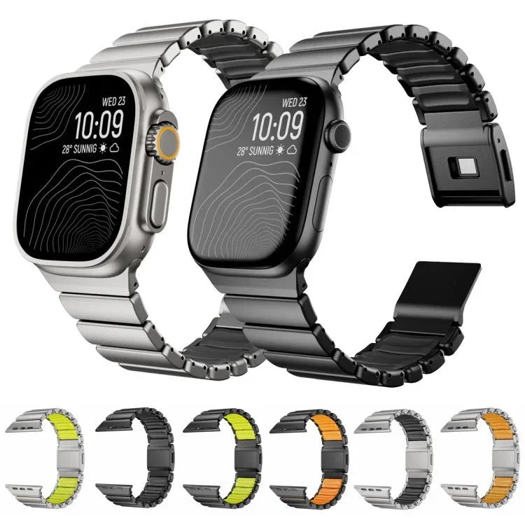 Bracelet de montre en acier inoxydable avec boucle magnétique Norman intégrée et une seule perle, pour Apple Watch 46 mm / 49 mm / 45 mm / 44 mm