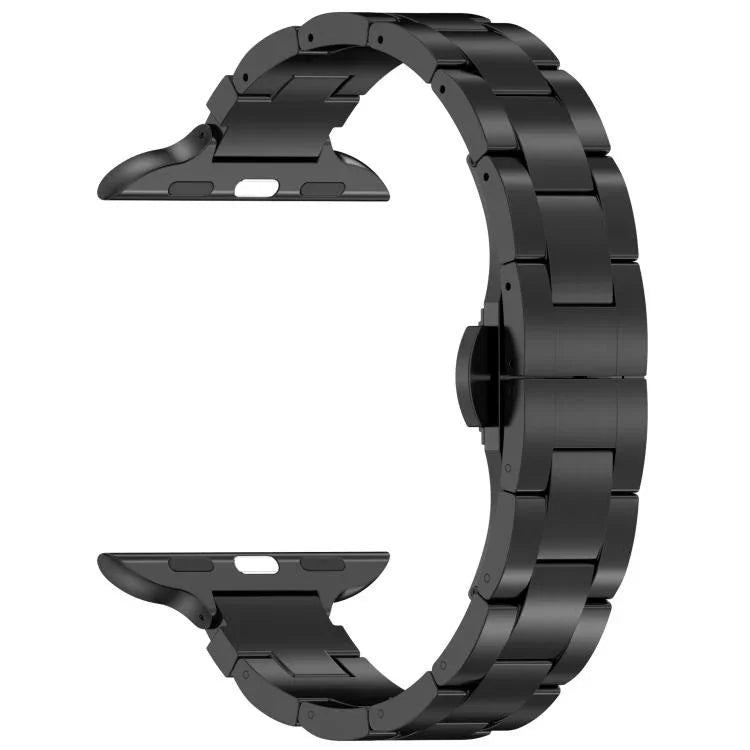 Bracelet de montre fin en alliage de titane avec boucle papillon à trois billes, compatible avec les Apple Watch 46 mm / 49 mm / 45 mm / 44 mm et 42 mm / 41 mm / 40 mm / 38 mm.