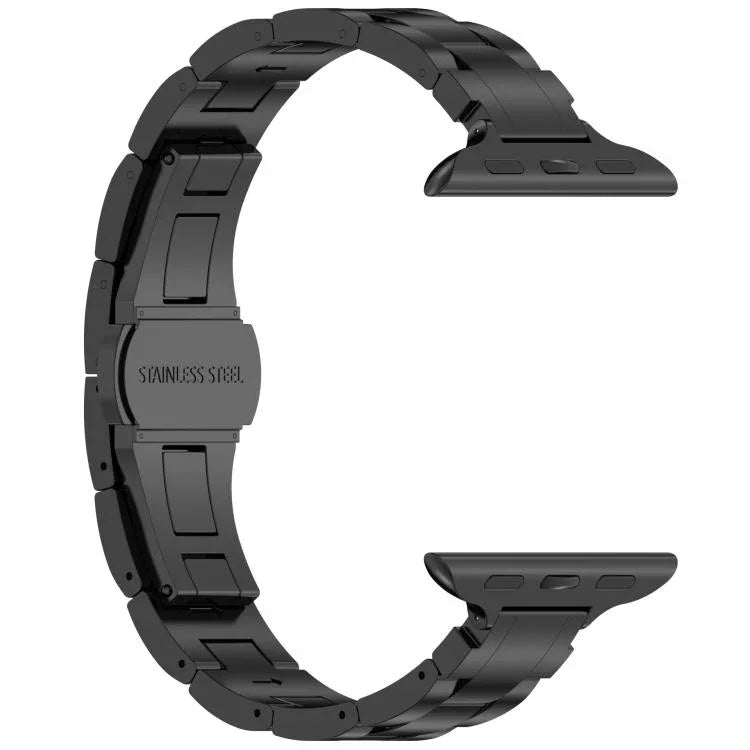 Bracelet de montre fin en alliage de titane avec boucle papillon à trois billes, compatible avec les Apple Watch 46 mm / 49 mm / 45 mm / 44 mm et 42 mm / 41 mm / 40 mm / 38 mm.