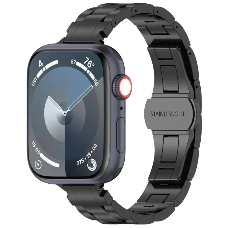 Bracelet de montre fin en alliage de titane avec boucle papillon à trois billes, compatible avec les Apple Watch 46 mm / 49 mm / 45 mm / 44 mm et 42 mm / 41 mm / 40 mm / 38 mm.