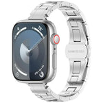 Bracelet de montre fin en alliage de titane avec boucle papillon à trois billes, compatible avec les Apple Watch 46 mm / 49 mm / 45 mm / 44 mm et 42 mm / 41 mm / 40 mm / 38 mm.