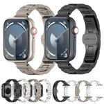 Bracelet de montre fin en alliage de titane avec boucle papillon à trois billes, compatible avec les Apple Watch 46 mm / 49 mm / 45 mm / 44 mm et 42 mm / 41 mm / 40 mm / 38 mm.