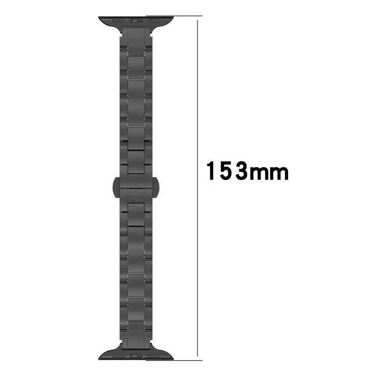 Bracelet de montre fin en alliage de titane avec boucle papillon à trois billes, compatible avec les Apple Watch 46 mm / 49 mm / 45 mm / 44 mm et 42 mm / 41 mm / 40 mm / 38 mm.