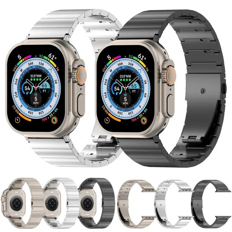 Bracelet de montre en alliage de titane avec boucle plate à dégagement rapide à une bille, compatible avec les Apple Watch 46 mm / 49 mm / 45 mm / 44 mm et 42 mm / 41 mm / 40 mm / 38 mm.