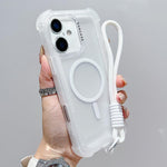 Coque de Téléphone MagSafe 3-en-1 en PC Hybride TPU Mat Transparent avec Dragonne, Pour iPhone 17 Pro Max, Pour iPhone 17 Pro, Pour iPhone 17, Pour iPhone Air, Pour iPhone 16 Pro Max, Pour iPhone 16 Pro, Pour iPhone 16 Plus, Pour iPhone 16
