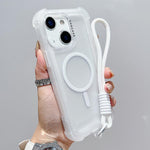 Coque de téléphone hybride TPU PC mate transparente 3-en-1 MagSafe avec sangle de poignet, pour iPhone 13 Pro Max, pour iPhone 13 Pro, pour iPhone 13, pour iPhone 12 Pro Max
