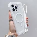 Coque de téléphone hybride TPU PC mate transparente 3-en-1 MagSafe avec sangle de poignet, pour iPhone 13 Pro Max, pour iPhone 13 Pro, pour iPhone 13, pour iPhone 12 Pro Max