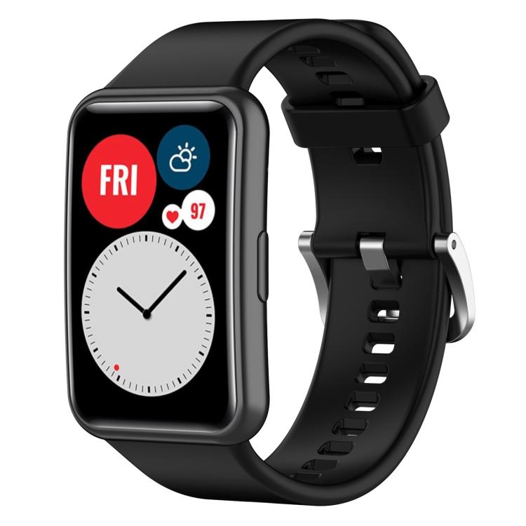 xDfind Solid Color Silver Steel Buckle Silicone Watch Band, For Huawei Watch Fit New