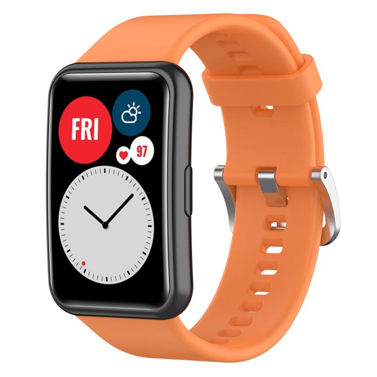 xDfind Solid Color Silver Steel Buckle Silicone Watch Band, For Huawei Watch Fit New