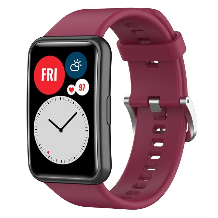 xDfind Solid Color Silver Steel Buckle Silicone Watch Band, For Huawei Watch Fit New