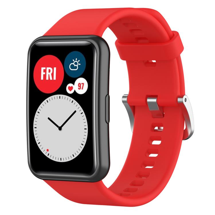 xDfind Solid Color Silver Steel Buckle Silicone Watch Band, For Huawei Watch Fit New