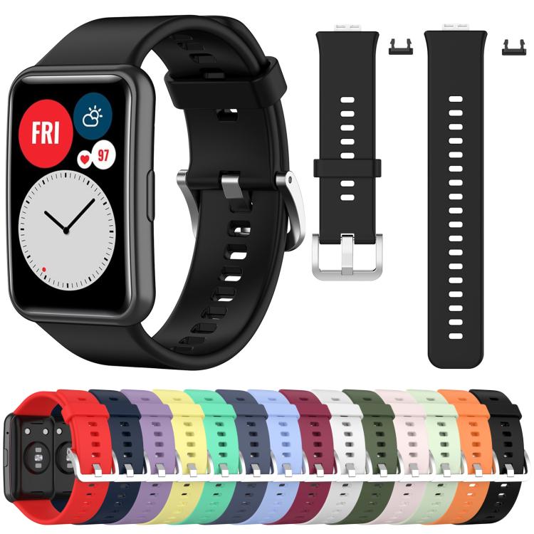 xDfind Solid Color Silver Steel Buckle Silicone Watch Band, For Huawei Watch Fit New