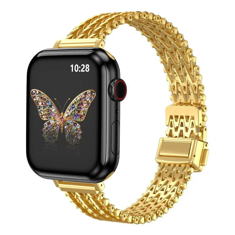 Bracelet de montre fin en maille d'acier avec fermoir magnétique, compatible avec Apple Watch 46 mm / 49 mm / 45 mm / 44 mm et Apple Watch 42 mm / 41 mm / 40 mm / 38 mm.