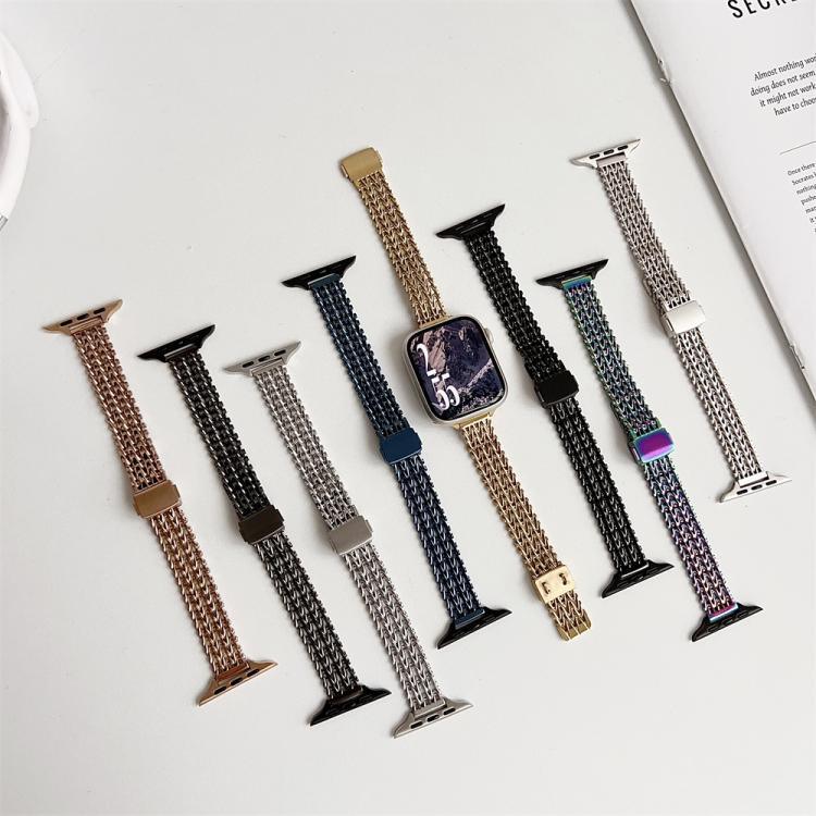 Bracelet de montre fin en maille d'acier avec fermoir magnétique, compatible avec Apple Watch 46 mm / 49 mm / 45 mm / 44 mm et Apple Watch 42 mm / 41 mm / 40 mm / 38 mm.