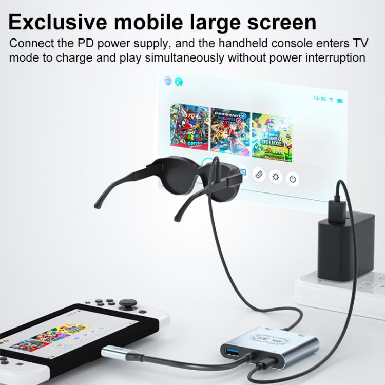 V77G 4K 60Hz USB-C / Type-C vers double Type-C, PD 100W, USB 3.0 Adaptateur convertisseur de charge pour lunettes AR