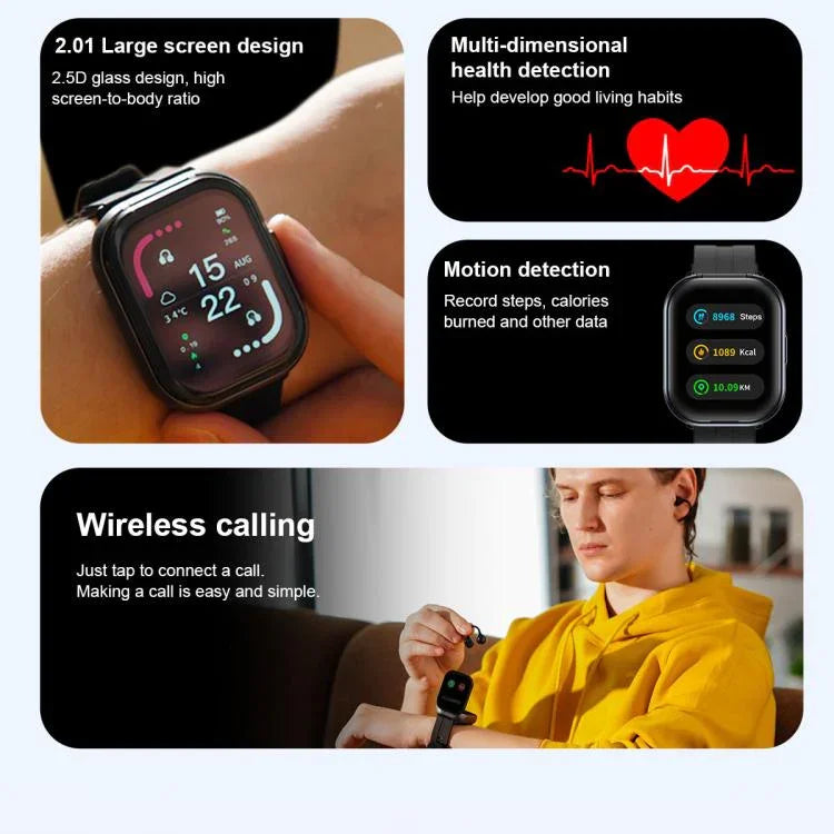 Montre connectée Bluetooth D12 avec écran TFT 2,01 pouces et écouteurs intégrés, compatible avec les appels sans fil